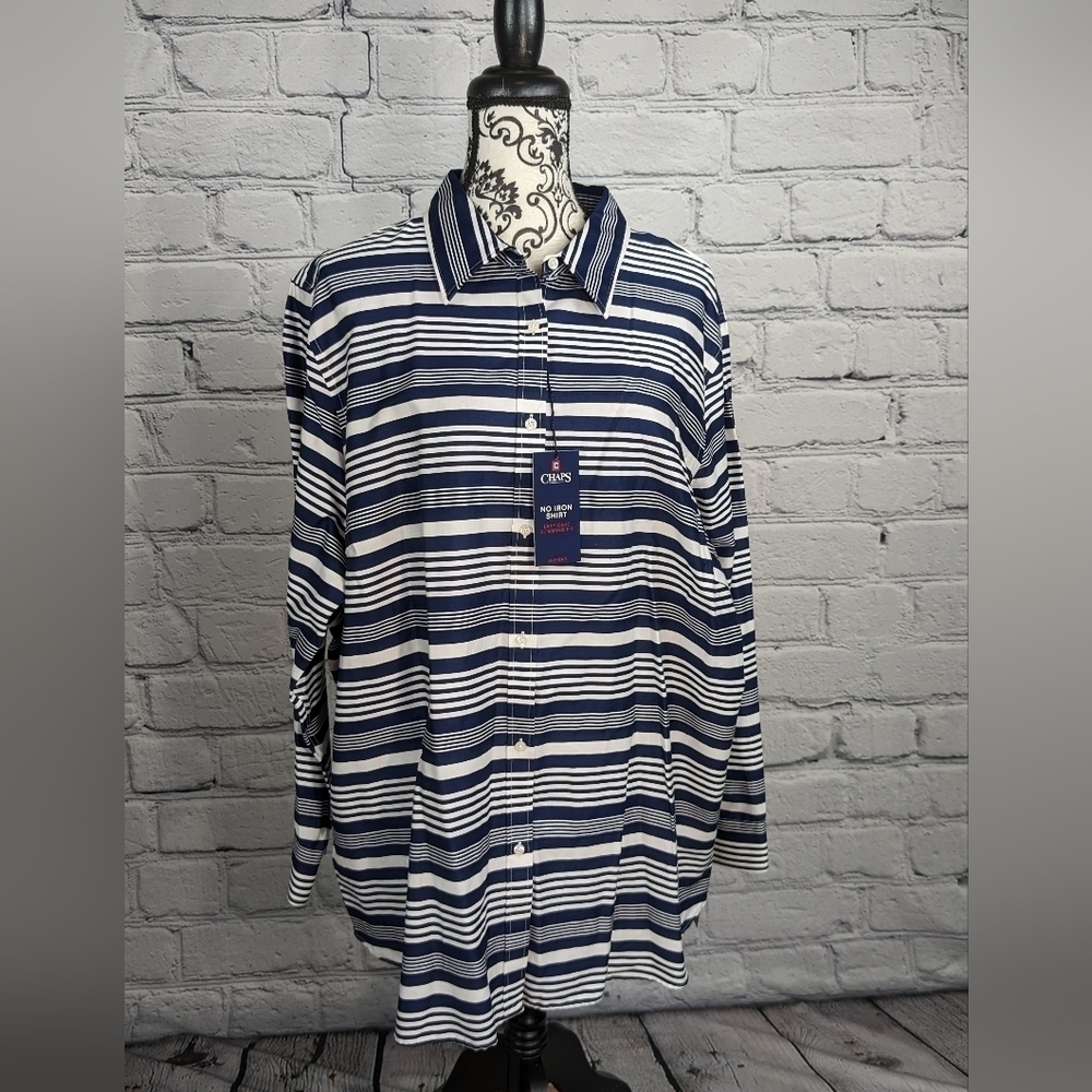 Chaps womens long sleeve striped print button front size 3x 100% cotton top bb20